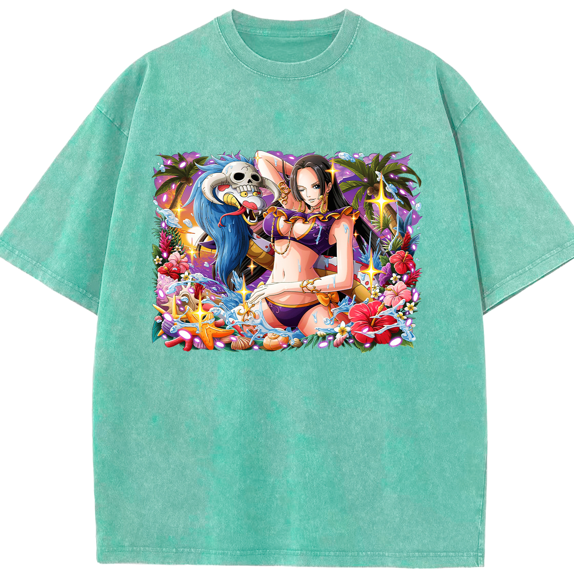 ワンピース ボア・ハンコック ONE PIECE Boa·Hancock 綿100% ヴィンテージ風 半袖Tシャツ（フロントプリント）